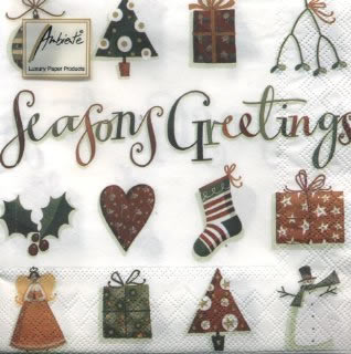 20 Servietten - 33 x 33 cm CHRISTMAS  ITEMS WHITE,  Sonstiges - Schriften,  Weihnachten - Nikolausstiefel,  Winter - Schneemänner,  Weihnachten,  lunchservietten