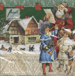20 Servietten - 33 x 33 cm SINGING SANTA GREEN,  Menschen - Kinder,  Weihnachten - Weihnachtsmann,  Winter - Schnee,  Weihnachten,  lunchservietten