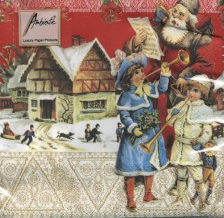 20 Servietten - 33 x 33 cm SINGING SANTA RED,  Menschen - Kinder,  Winter - Schnee,  Weihnachten - Weihnachtsmann,  Weihnachten,  lunchservietten