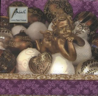 20 Servietten - 33 x 33 cm SMILING ANGEL AUBERGINE,  Weihnachten - Engel,  Weihnachten - Baumschmuck,  Weihnachten,  lunchservietten