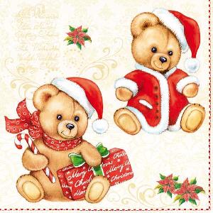 20 Servietten - 33 x 33 cm BEARS,  Spielsachen - Stofftiere,  Weihnachten - Weihnachtsstern,  Weihnachten - Weihnachtsmann,  Weihnachten,  lunchservietten