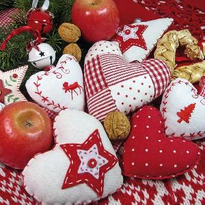 20 Servietten - 33 x 33 cm CHRISTMAS HEARTPILLOWS,  Früchte - Äpfel,  Früchte - Nüsse,  Weihnachten,  lunchservietten,  Herzen
