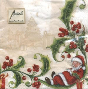 20 Servietten - 33 x 33 cm SLEEPING SANTA,  Früchte -  Sonstige,  Weihnachten - Weihnachtsmann,  Weihnachten,  lunchservietten
