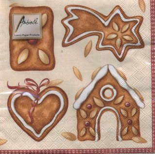 20 Servietten - 33 x 33 cm ALMOND GINGERBREAD,  Essen - Kuchen / Keks,  Weihnachten,  lunchservietten,  Lebkuchen