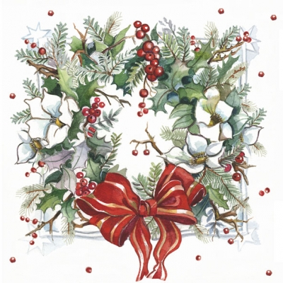 20 Servietten - 33 x 33 cm X-MAS ATMOSPHERE,  Pflanzen - Ilex,  Blumen - Christrosen,  Weihnachten,  lunchservietten,  Kränze