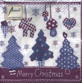 20 Servietten - 33 x 33 cm FELT ELEMENTS LILA,  Tiere - Reh / Hirsch,  Weihnachten - Weihnachtsbaum,  Weihnachten,  lunchservietten
