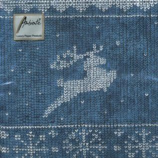 20 Servietten - 33 x 33 cm KNITTING RUDOLPH BLUE,  Tiere - Reh / Hirsch,  Winter - Kristalle / Flocken,  Weihnachten,  lunchservietten