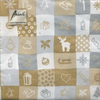 20 Servietten - 33 x 33 cm CHRISTMAS SYMBOLS GOLD/SILVER,  Winter - Kristalle / Flocken,  Weihnachten - Baumschmuck,  Winter - Schlitten,  Weihnachten,  lunchservietten