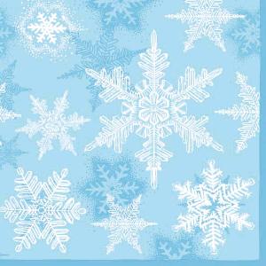 20 Servietten - 33 x 33 cm SNOW CRYSTALS FROZEN,  Winter - Kristalle / Flocken,  Weihnachten,  lunchservietten