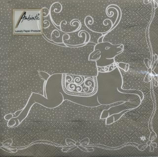 20 Servietten - 33 x 33 cm JUMPING DEER TAUPE,  Tiere - Reh / Hirsch,  Weihnachten,  lunchservietten
