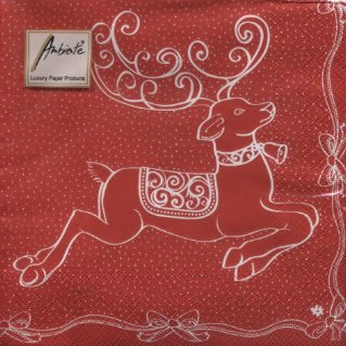20 Servietten - 33 x 33 cm JUMPING DEER RED,  Tiere - Reh / Hirsch,  Weihnachten,  lunchservietten