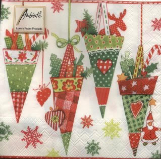 20 Servietten - 33 x 33 cm CHRISTMAS SURPRISE RED,  Winter - Kristalle / Flocken,  Weihnachten - Baumschmuck,  Weihnachten,  lunchservietten