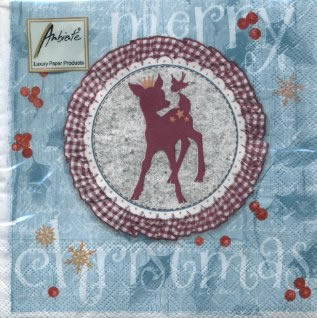 20 Servietten - 33 x 33 cm CHRISTMAS FAWN BLUE,  Sonstiges - Schriften,  Tiere - Reh / Hirsch,  Weihnachten,  lunchservietten