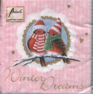 20 Servietten - 33 x 33 cm WINTER DREAMS,  Tiere - Vögel,  Sonstiges - Schriften,  Weihnachten,  lunchservietten,  Rotkelchen