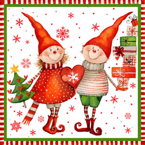 20 Servietten - 25 x 25 cm Wichtel,  Weihnachten - Geschenke,  Menschen - Kinder,  Weihnachten - Weihnachtsbaum,  Winter,  cocktail servietten