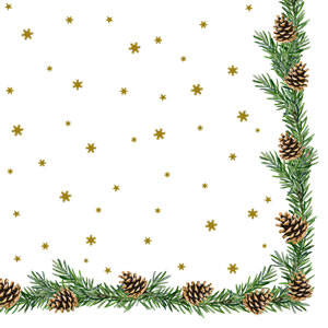 20 Servietten - 33 x 33 cm Tannengirlande,  Weihnachten - Sterne,  Früchte - Zapfen,  Weihnachten,  lunchservietten