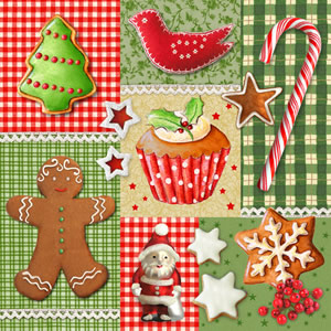 20 Servietten - 33 x 33 cm X-mas Sweets,  Weihnachten - Weihnachtsmann,  Essen - Süßigkeiten,  Weihnachten,  lunchservietten