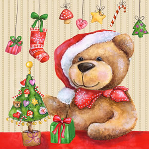 20 Servietten - 33 x 33 cm Bärnhard,  Spielsachen - Stofftiere,  Weihnachten - Geschenke,  Weihnachten - Weihnachtsbaum,  Weihnachten,  lunchservietten