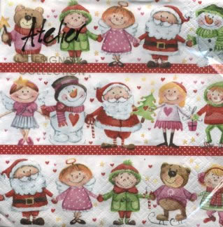 20 Servietten - 33 x 33 cm X-mas Family,  Weihnachten - Weihnachtsmann,  Winter - Schneemänner,  Weihnachten,  lunchservietten