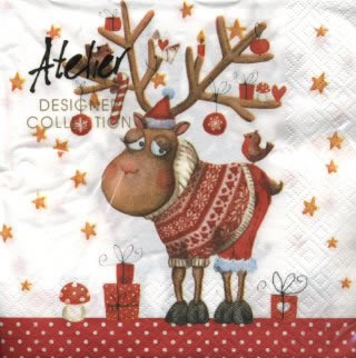 20 Servietten - 33 x 33 cm Happy Deer,  Tiere - Rentiere,  Weihnachten - Baumschmuck,  Weihnachten - Weihnachtsmann,  Weihnachten,  lunchservietten