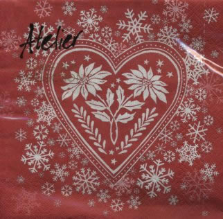 20 Servietten - 33 x 33 cm Alpenherz, rot,  Winter - Kristalle / Flocken,  Blumen -  Sonstige,  Weihnachten,  lunchservietten