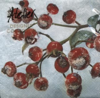 20 Servietten - 33 x 33 cm Hagebuttenzweig,  Früchte -  Sonstige,  Weihnachten,  lunchservietten,  Beeren