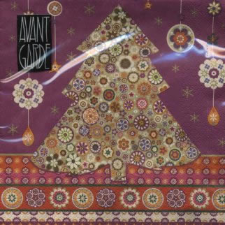 20 Servietten - 33 x 33 cm Oriental Tree, purpur,  Weihnachten - Baumschmuck,  Weihnachten - Weihnachtsbaum,  Weihnachten,  lunchservietten