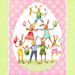 20 napkins - 25 x 25 cm Hasenpyramide, rosé,  Easter - Easter eggs,  Easter - hares,  Easter,  cocktail napkins