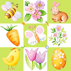 20 Servietten - 25 x 25 cm Funny Spring, Ostern - Ostereier,  Blumen - Tulpen,  Ostern - Hasen,  Ostern - Kücken,  Ostern,  cocktail servietten