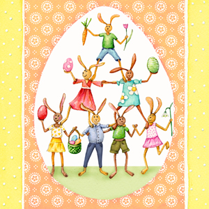 20 Servietten - 25 x 25 cm Hasenpyramide, apricot,  Ostern - Hasen,  Ostern - Ostereier,  Ostern,  cocktail servietten