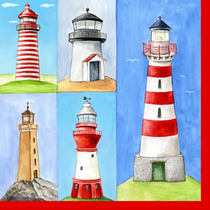 20 Servietten - 33 x 33 cm ,  Regionen - Strand / Meer - Leuchttürme,  Sommer,  lunchservietten