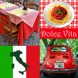20 Servietten - 33 x 33 cm Bella Roma,  Regionen - Länder - Italien,  Fahrzeuge - Autos,  Essen - Pasta,  Sommer,  lunchservietten