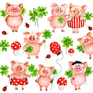 20 Servietten - 33 x 33 cm Schwein gehabt,  Tiere - Marienkäfer,  Pflanzen - Klee,  Everyday,  lunchservietten,  Schweine,  Fliegenpilze