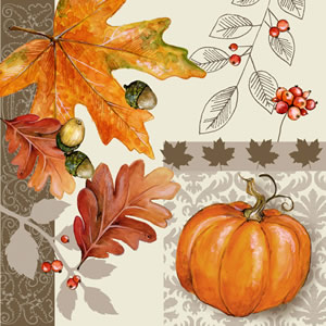 20 Servietten - 33 x 33 cm Herbstsymphonie,  Herbst - Blätter / Laub,  Früchte - Kürbisse,  Herbst,  lunchservietten,  Hagebutten