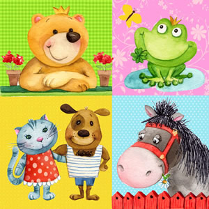 20 napkins - 33 x 33 cm Tierquartett,  Animals - frogs,  Animals - horses,  Other - comic / practical joke,  Everyday,  lunchnapkins