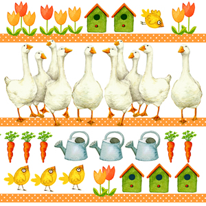 20 Servietten - 33 x 33 cm Alle meine Gänse,  Gänse,  Gans,  Blumen - Tulpen,  Frühjahr,  lunchservietten,  Möhren,  Vogelhäuser