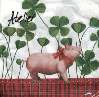 20 Servietten - 33 x 33 cm Lucky Pig, Pflanzen - Klee,  Sonstiges - Muster,  Tiere -  Sonstige,  Ereignisse - Feier,  Everyday,  lunchservietten,  Klee, Schweine