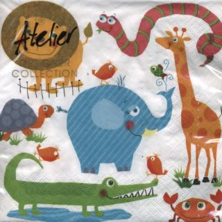 20 Servietten - 33 x 33 cm My Zoo, Tiere - Giraffen,  Tiere -  Sonstige,  Menschen - Kinder,  Ereignisse - Geburtstag,  Everyday,  lunchservietten,  Elefanten, Krokodile, Schildkröte, Krebs, Schlange, Löwe, Fische, Vögel, Zootiere