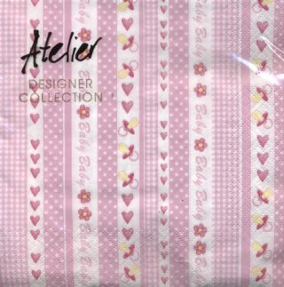 20 Servietten - 33 x 33 cm Baby Stripe, rosa, Menschen - Babys,  Ereignisse -  Sonstige,  Blumen,  Ereignisse - Geburt,  Everyday,  lunchservietten