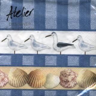 20 Servietten - 33 x 33 cm Waterkant, Tiere - Vögel,  Sonstiges - Muster,  Regionen - Strand / Meer - Muscheln,  Regionen - Strand / Meer -  Sonstige,  Sommer,  lunchservietten,  Möwen