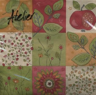 20 Servietten - 33 x 33 cm Herbstmemory,  Blumen -  Sonstige,  Früchte - Äpfel,  Sommer,  lunchservietten