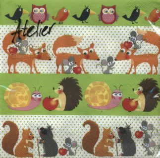 20 Servietten - 33 x 33 cm Herbstfreunde,  Tiere - Vögel,  Tiere - Eichhörnchen,  Tiere - Igel,  Sommer,  lunchservietten,  Eulen,  Mäuse