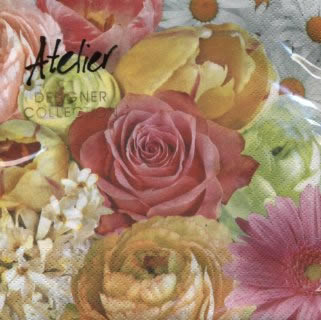 20 Servietten - 33 x 33 cm Marie Claire,  Blumen - Rosen,  Blumen - Tulpen,  Blumen - Magariten,  Frühjahr,  lunchservietten