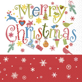 20 Servietten - 25 x 25 cm verry merry xmas,  Winter - Kristalle / Flocken,  Sonstiges - Schriften,  Weihnachten,  cocktail servietten