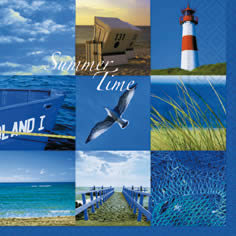 20 Servietten - 33 x 33 cm ,  Regionen - Strand / Meer - Schiffe,  Tiere - Vögel,  Regionen - Strand / Meer - Leuchttürme,  Sommer,  lunchservietten