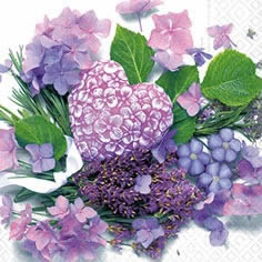 20 Servietten - 33 x 33 cm floral harmony,  Ereignisse - Liebe,  Blumen -  Sonstige,  Everyday,  lunchservietten,  Hortensien,  Herzen