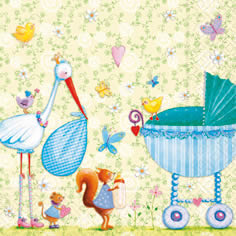 20 Servietten - 33 x 33 cm ,  Tiere - Schmetterlinge,  Ereignisse - Geburt,  Everyday,  lunchservietten,  Storch