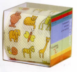 1 roles printed toilet paper - 3-ply - 200 sheets ,  Summers,  Everyday,  printed toilet paper,  Animals cat,  bear,  monkey,  zebra,  giraffe,  butterflies,  snails,  crem background