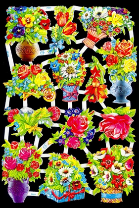 1 Bogen Glanzbilder , Poesiebilder,  Blumen,  Sonstiges,  Glanzbilder,  Frühjahr,  Blumenstrauß,  Rosen,  Tulpen,  Veilchen