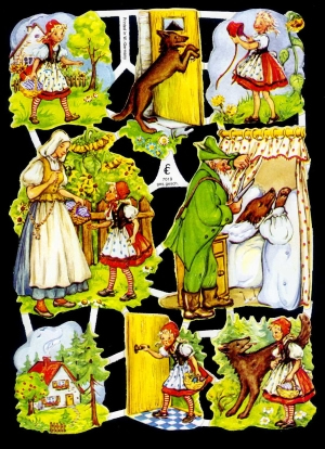 1 Bogen Glanzbilder mit Glimmer , Kinder,  Tiere,  Glanzbilder mit Glimmer,  Sonstiges,  Everyday,  Märchen,  Rotkäppchen,  Jäger,  Wolf,  Wald